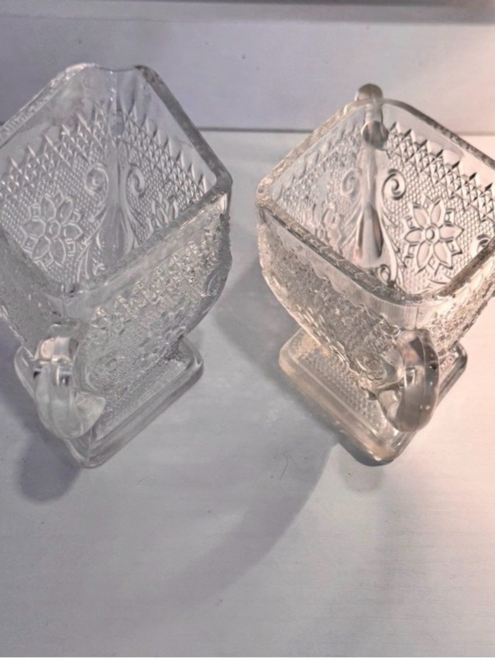 Pressed Glass Square Creamer Pitcher in Clear - Vintage-Style Accent